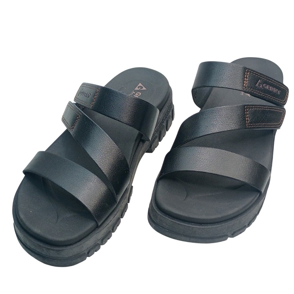 Gerry Choclo Sandals Women Size 7 Black Platform Lug Sole Triple Strap 1967201
